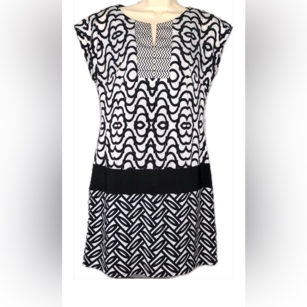 V-Neck Lined Shift Mini Dress XS